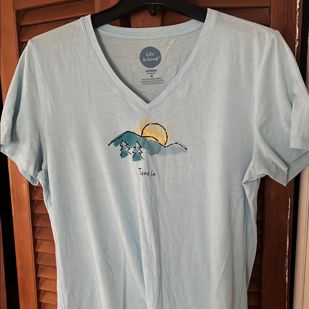 Life Is Good Sky Blue Tee with Mountain Graphic
